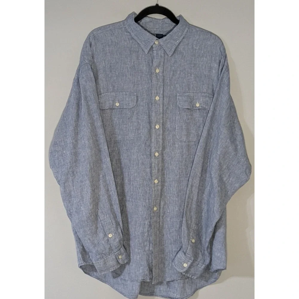 Polo Ralph Lauren Whitfield Men's Long Sleeve Button Down Linen Shirt Blue XXL